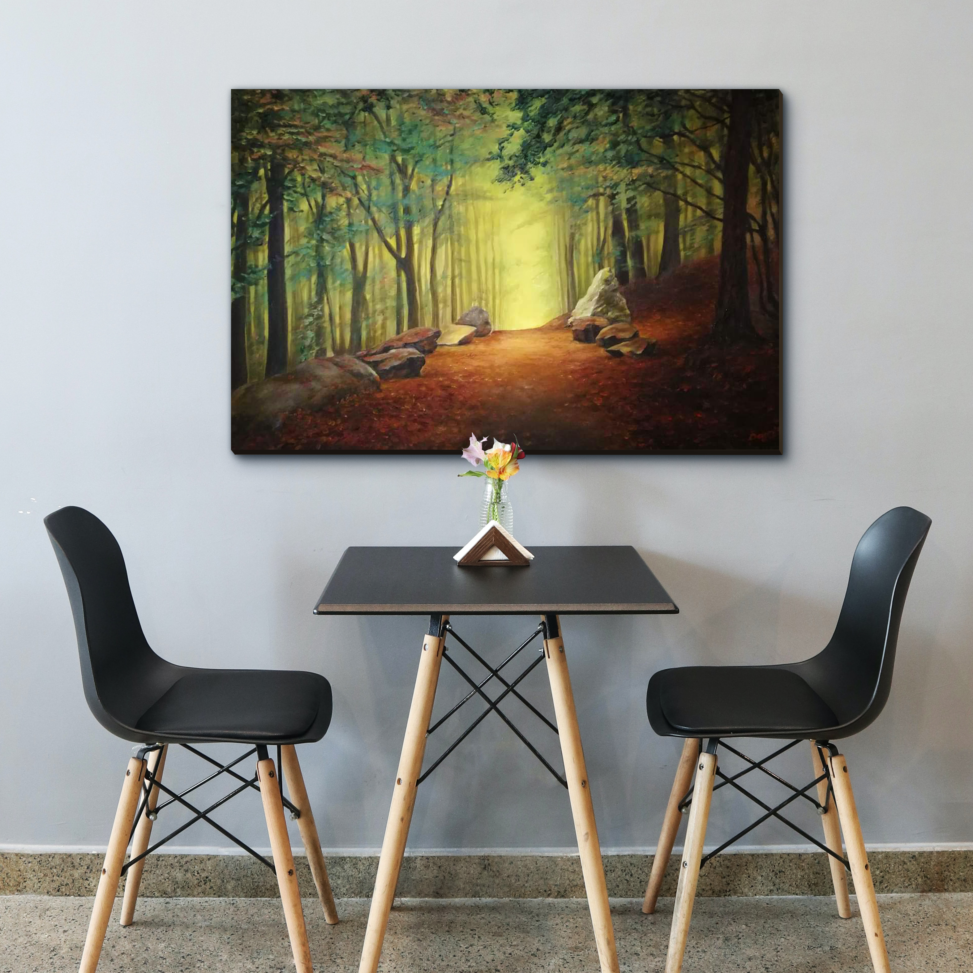 Quadro-Foresta-in-Autunno-olio-su-tela-Decorazione-Multicolore-Parete-interni-mobili-scuri-50x70cm