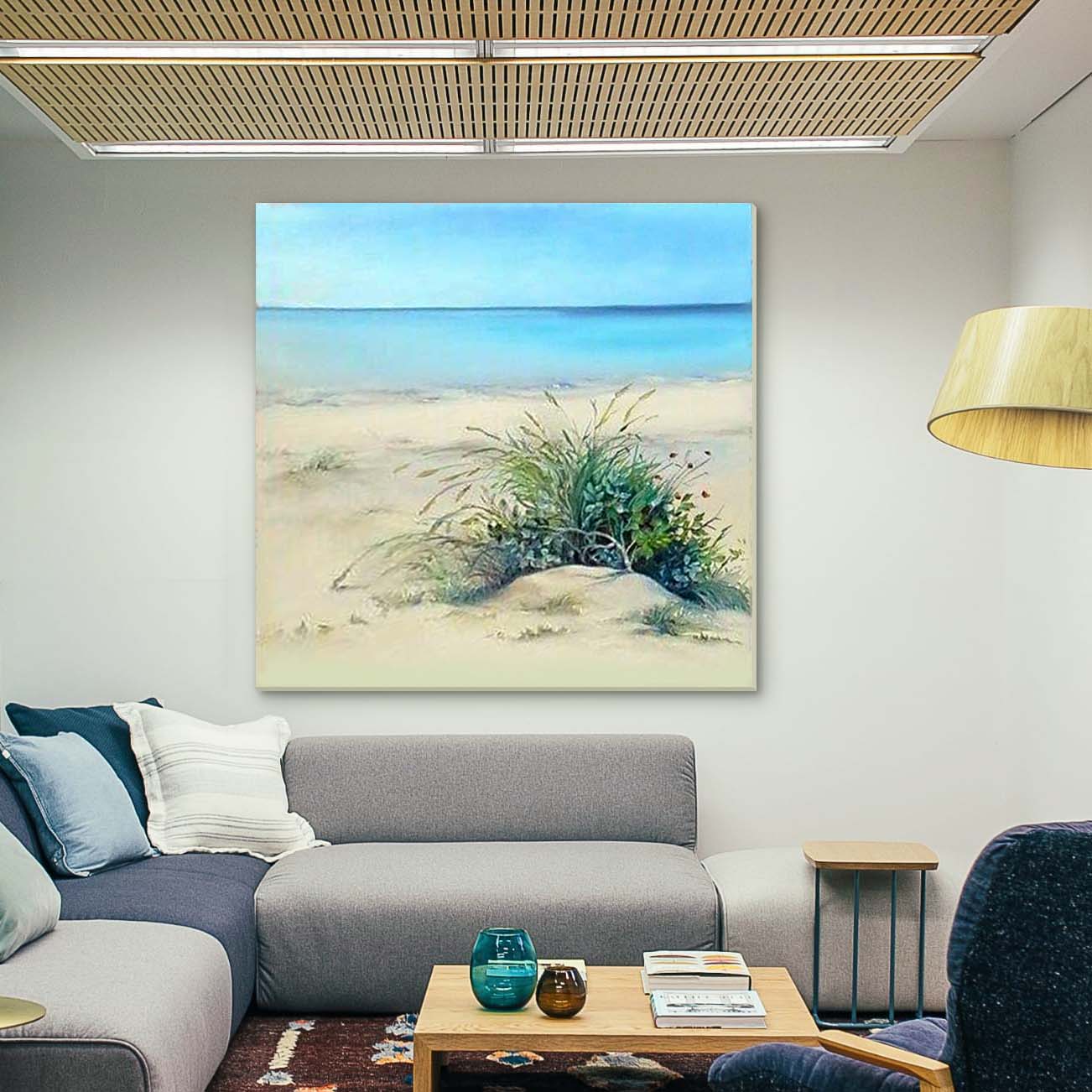 Paesaggio-Marino-Blu-Turchese-con-Flora-delle-Dune-di-Sabbia-Decorazione-Parete-interni-120x120cm