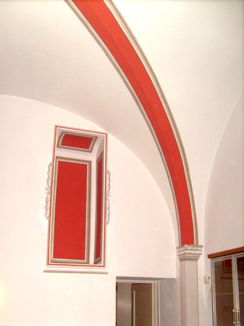 Parete-e-Soffitto-a-volta-con-Colonna-Pittorica-e-Nicchia-decorata-Effetto-Bidimensionale-per-locale-Storico