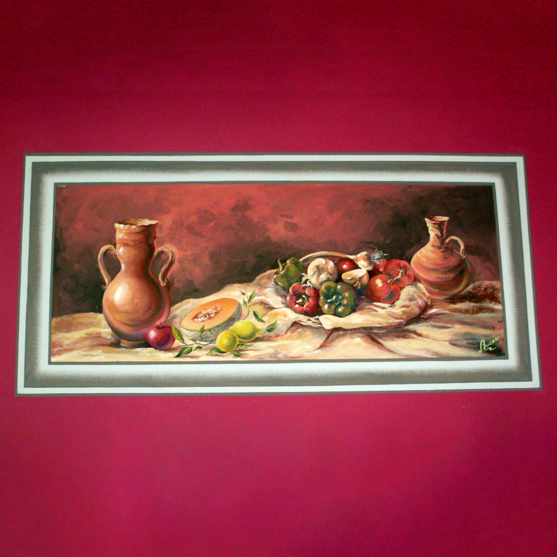 Trompe-l'oeil-Classico-con-Cibo-di-frutta-e-verdura-Dipinto-su-Muro-Decorazione-Parete-interni